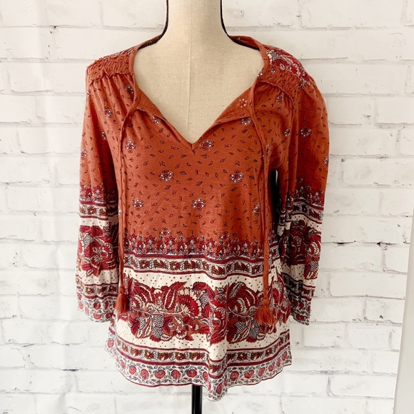 Lucky Brand Tops - Lucky Brand Womens Border Print Peasant Top NWT